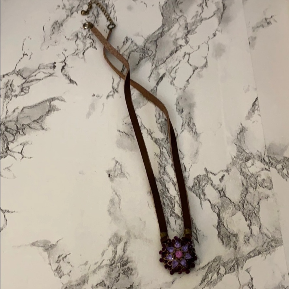 Leather banded purple necklace